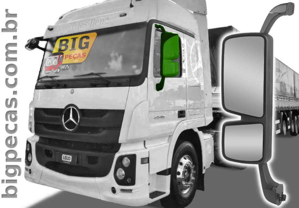 ESPELHO RETROVISOR ELÉTRICO CONVEXO C/ DESEMBAÇADOR E CAPA CINZA MB ACTROS (2016 ATÉ 2020)